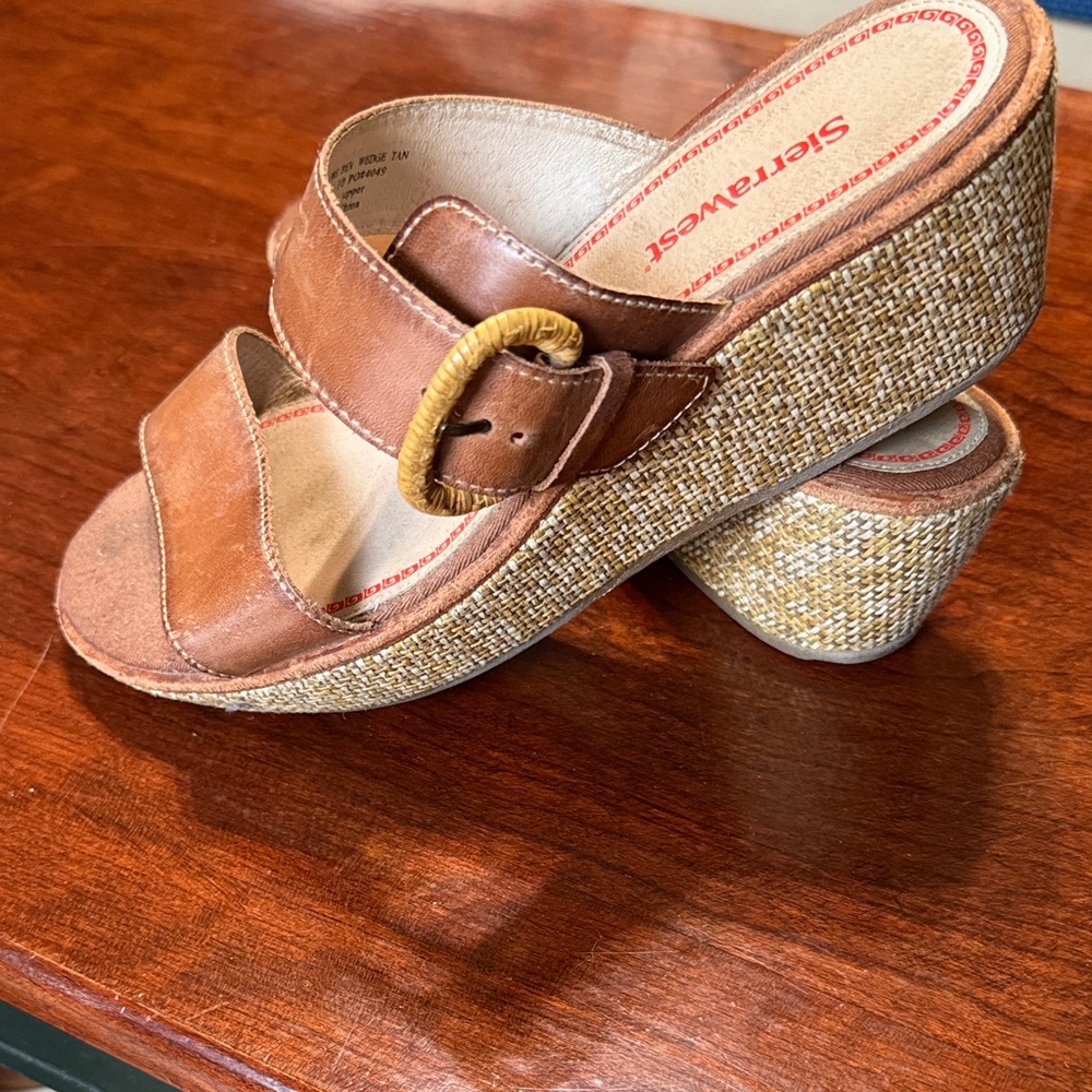 SierraWest Bev Tan Woven Wedge Sandals